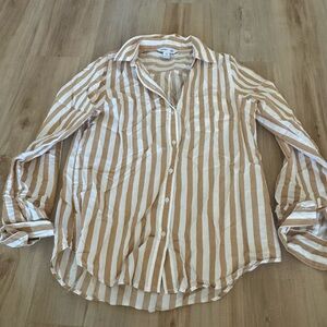 Old Navy Tan and White Striped Shirt